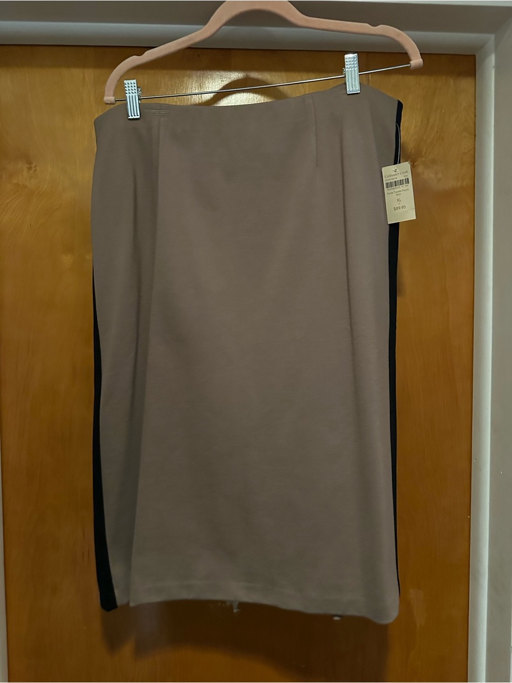 Coldwater Creek Taupe Pencil Skirt with Black Side Panels
